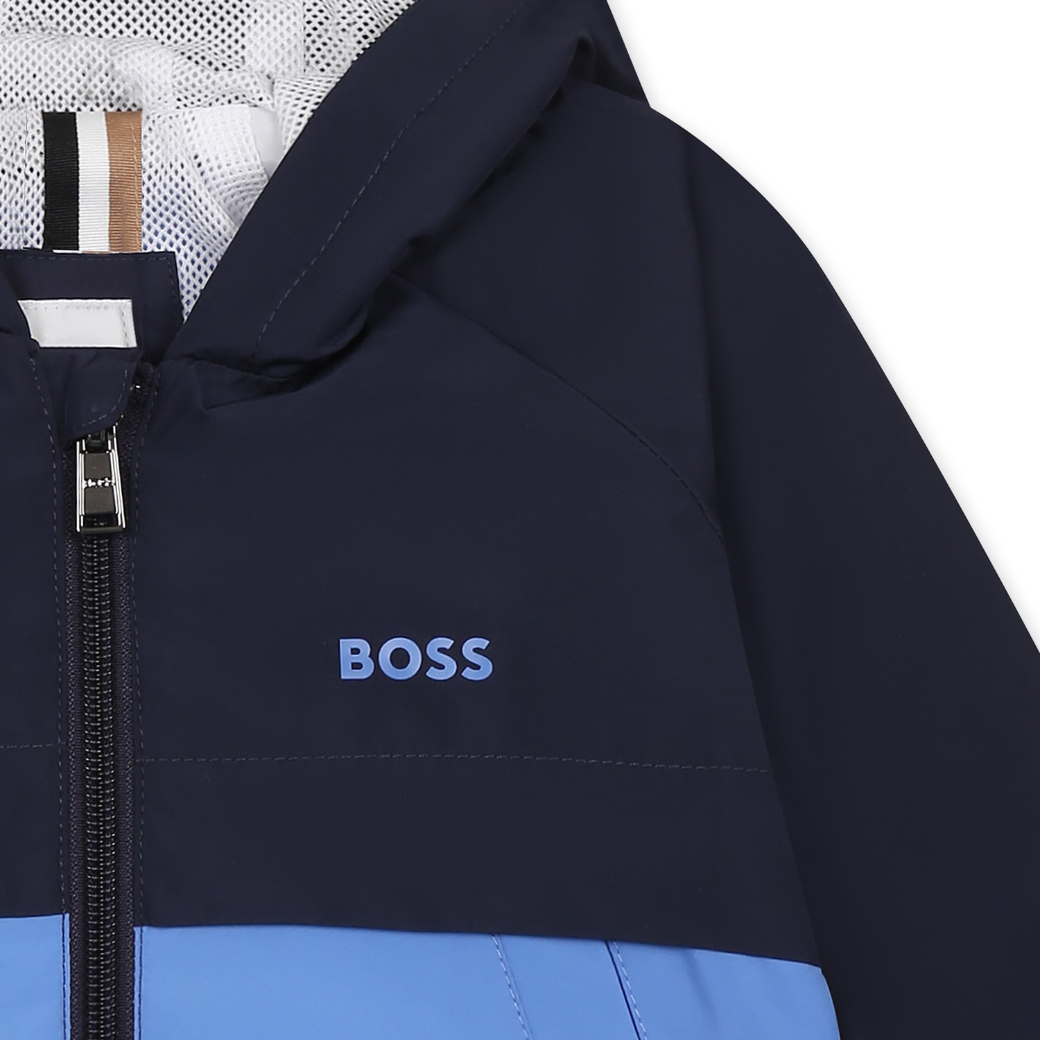 Hugo Boss Blue Windbreaker Jacket For Baby Boy With Logo In Multicolor