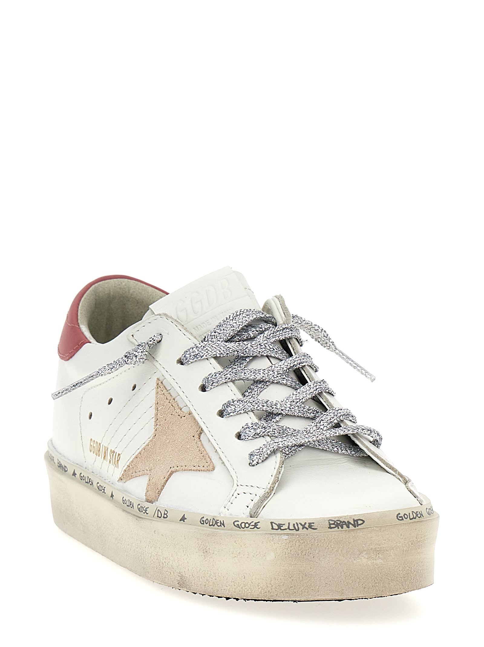 Golden Goose Leather Distressed Sneakers Metallic Detail In White