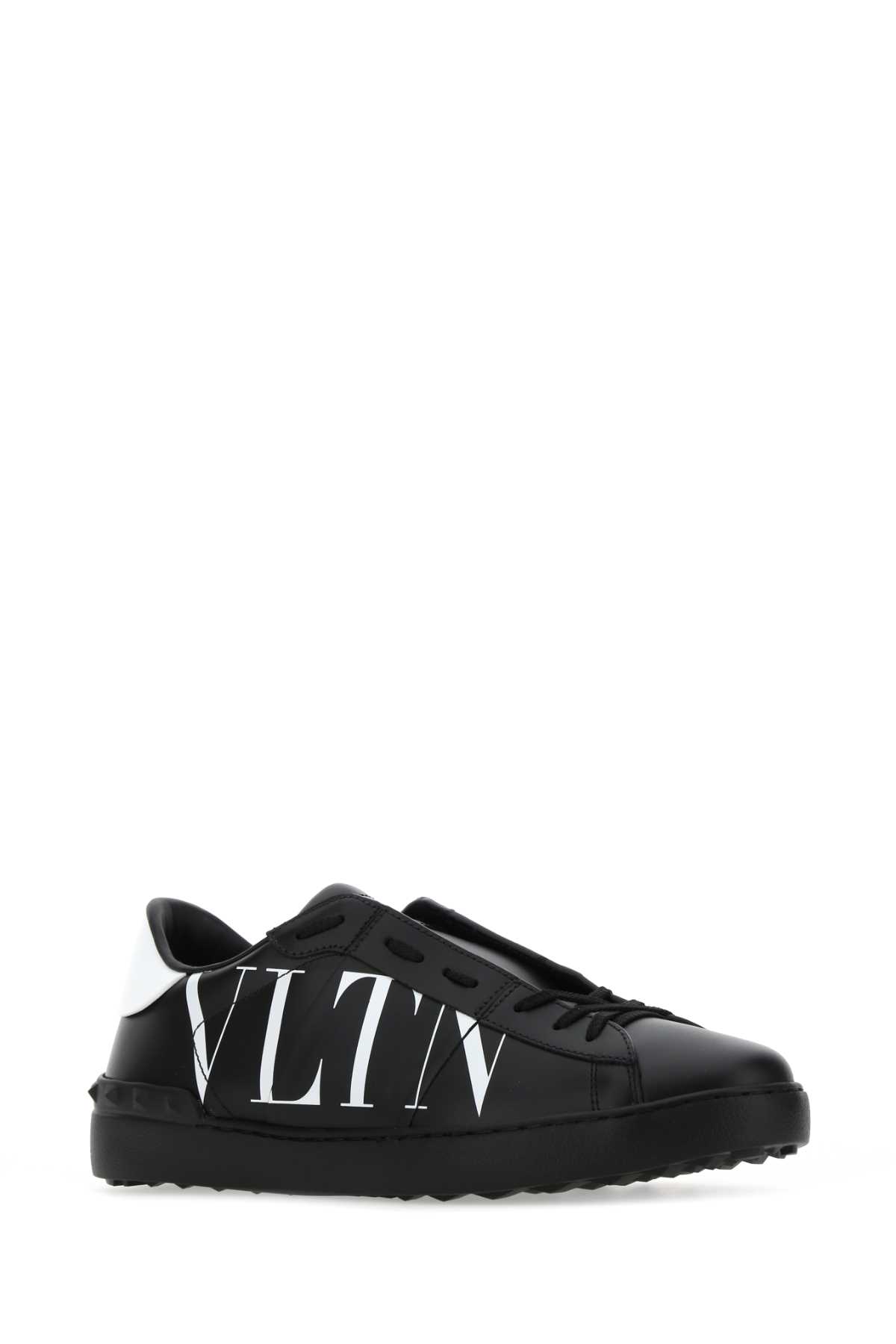 Shop Valentino Black Leather Open Sneakers In Nerobiancobianconero
