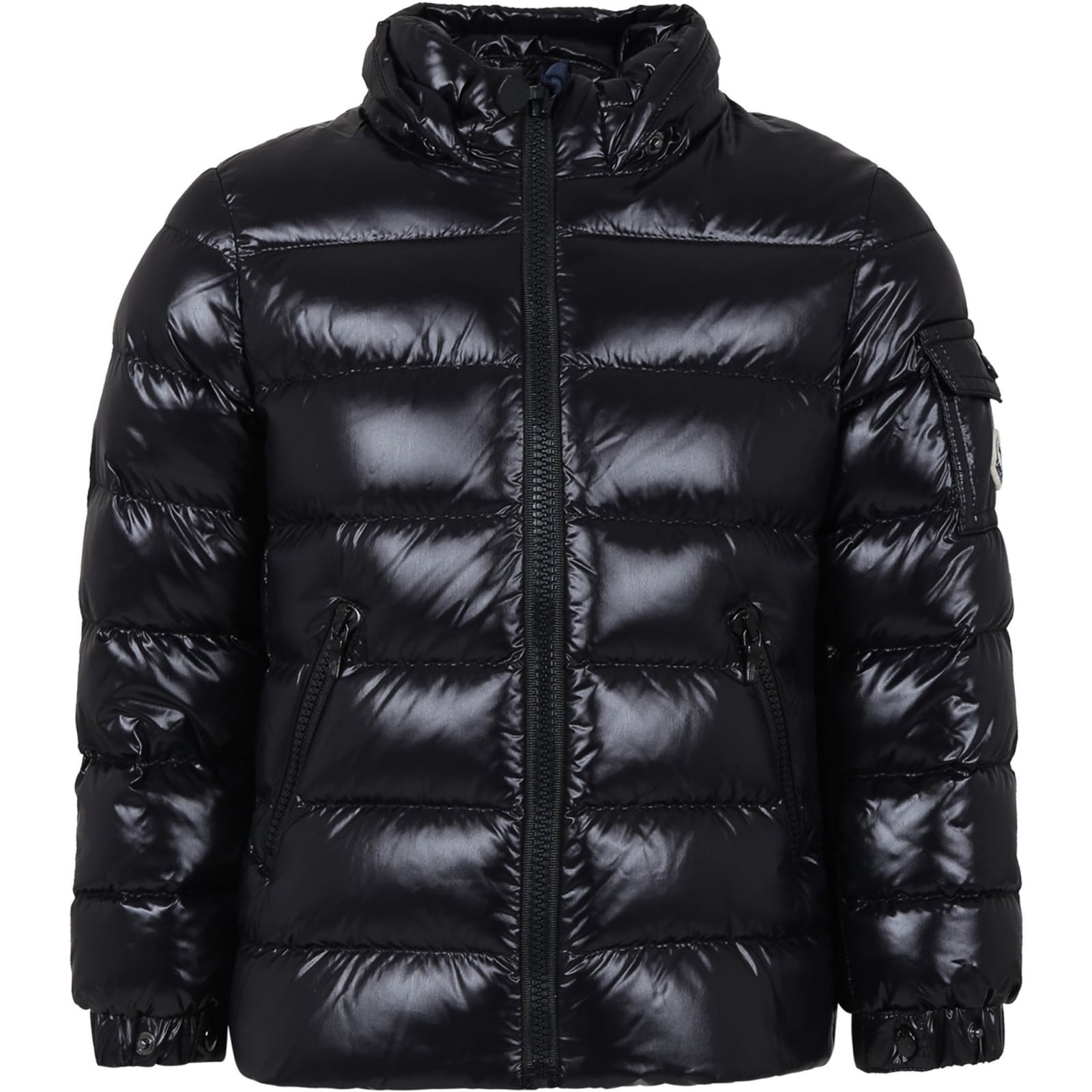 Shop Moncler Black Bady Down Jacket For Girl With Logo