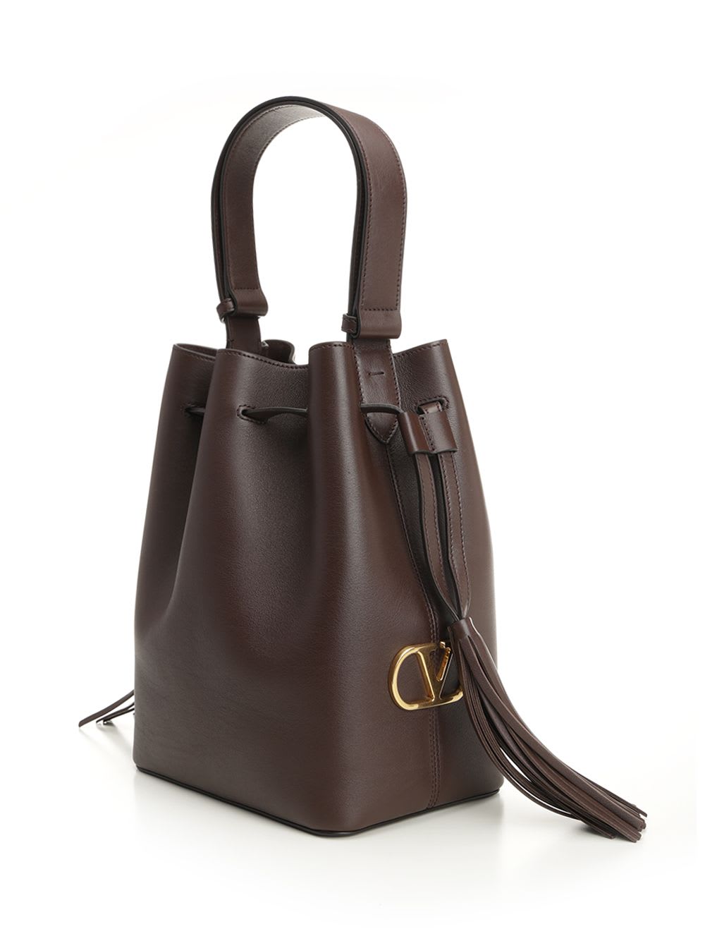 Valentino Garavani Chocolate Leather Vlogo Signature Bucket Bag In Brown