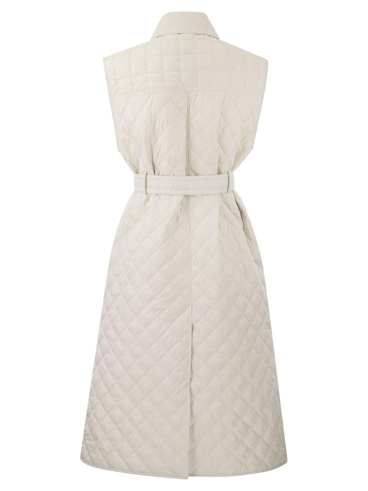 Shop Moncler Sleeveless Quilted Trench Coat In White