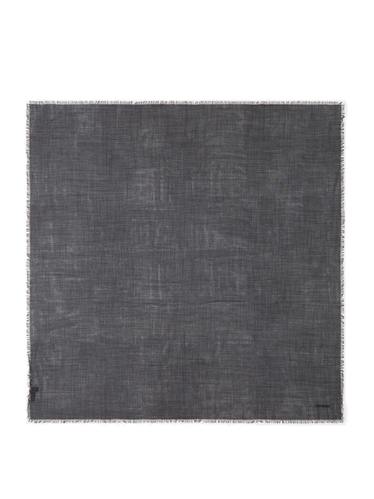 Tom Ford Logo Embroidered Fringed Edge Scarf In Black