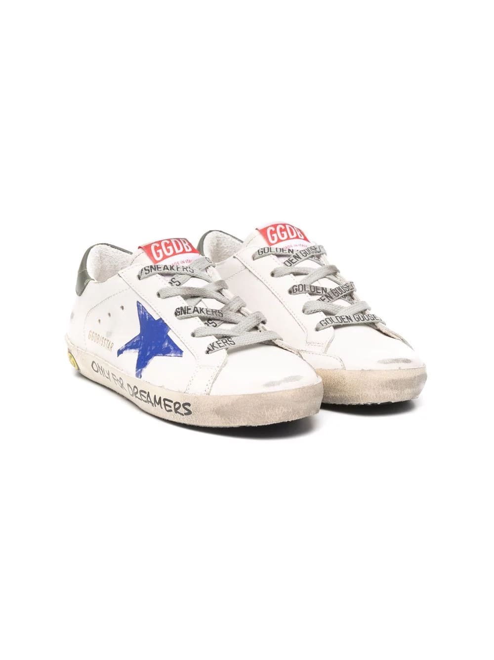 Golden Goose Junior White Super-star Sneakers With Blue Star And Black Spiler
