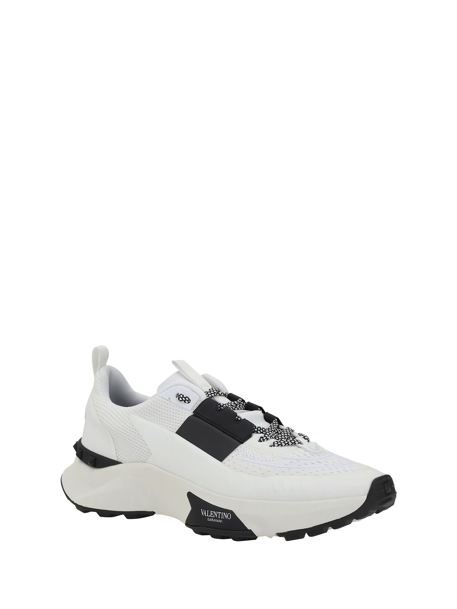 Valentino True Act Low Top Trainer In Mesh And Rubberised Fabric In Bianco-nero/bianco/bia-ne