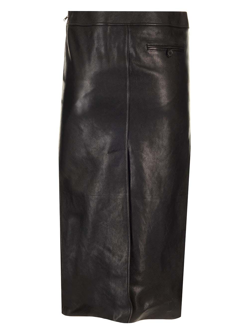 Shop Alexander Mcqueen Nappa Leather Midi Skirt In Black