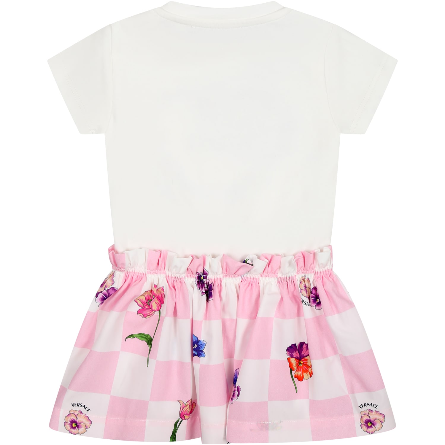 Shop Versace White Dress For Baby Girl With Multicolor Print