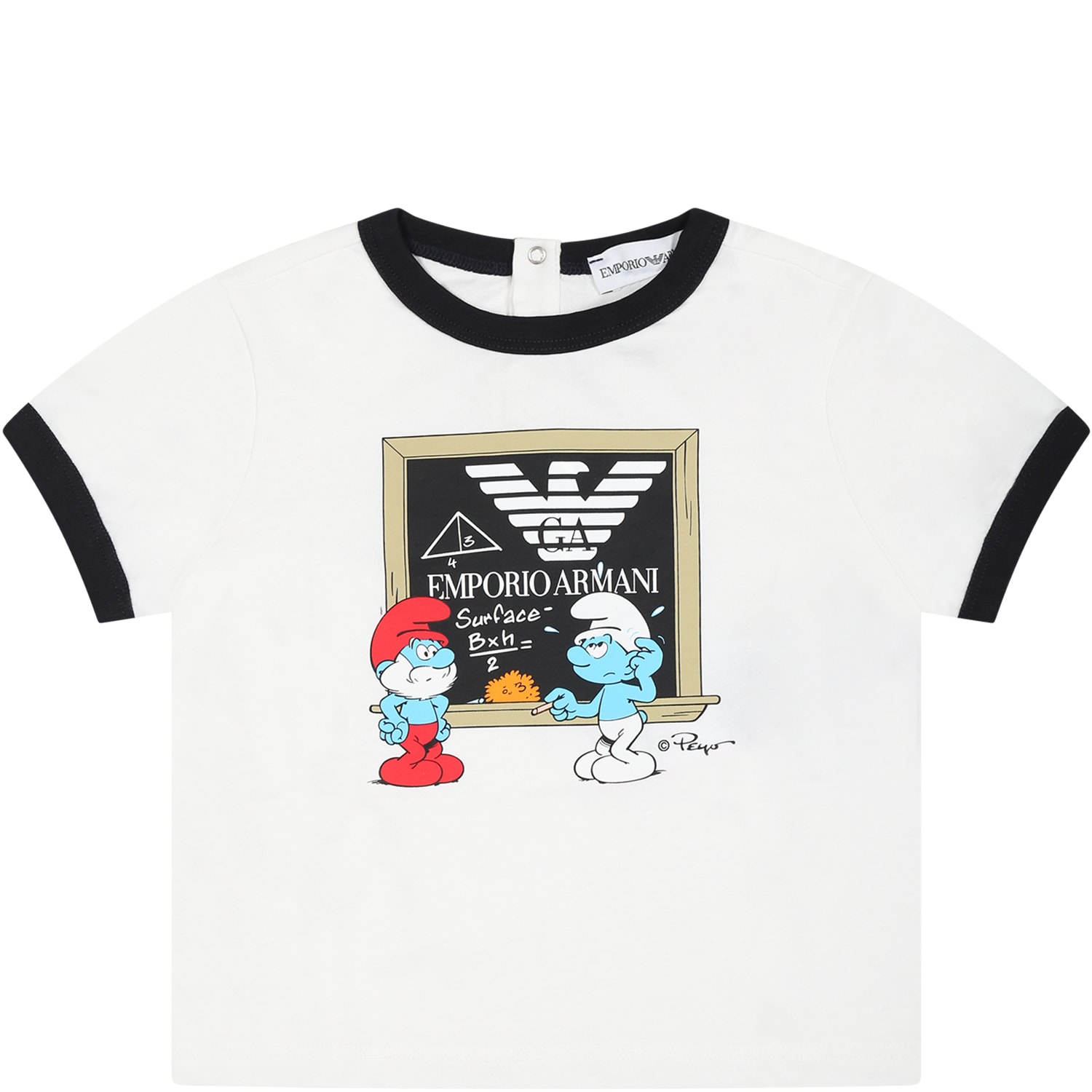 Emporio Armani X Smurfs Logo-print Cotton T-shirt In Bianco Caldo