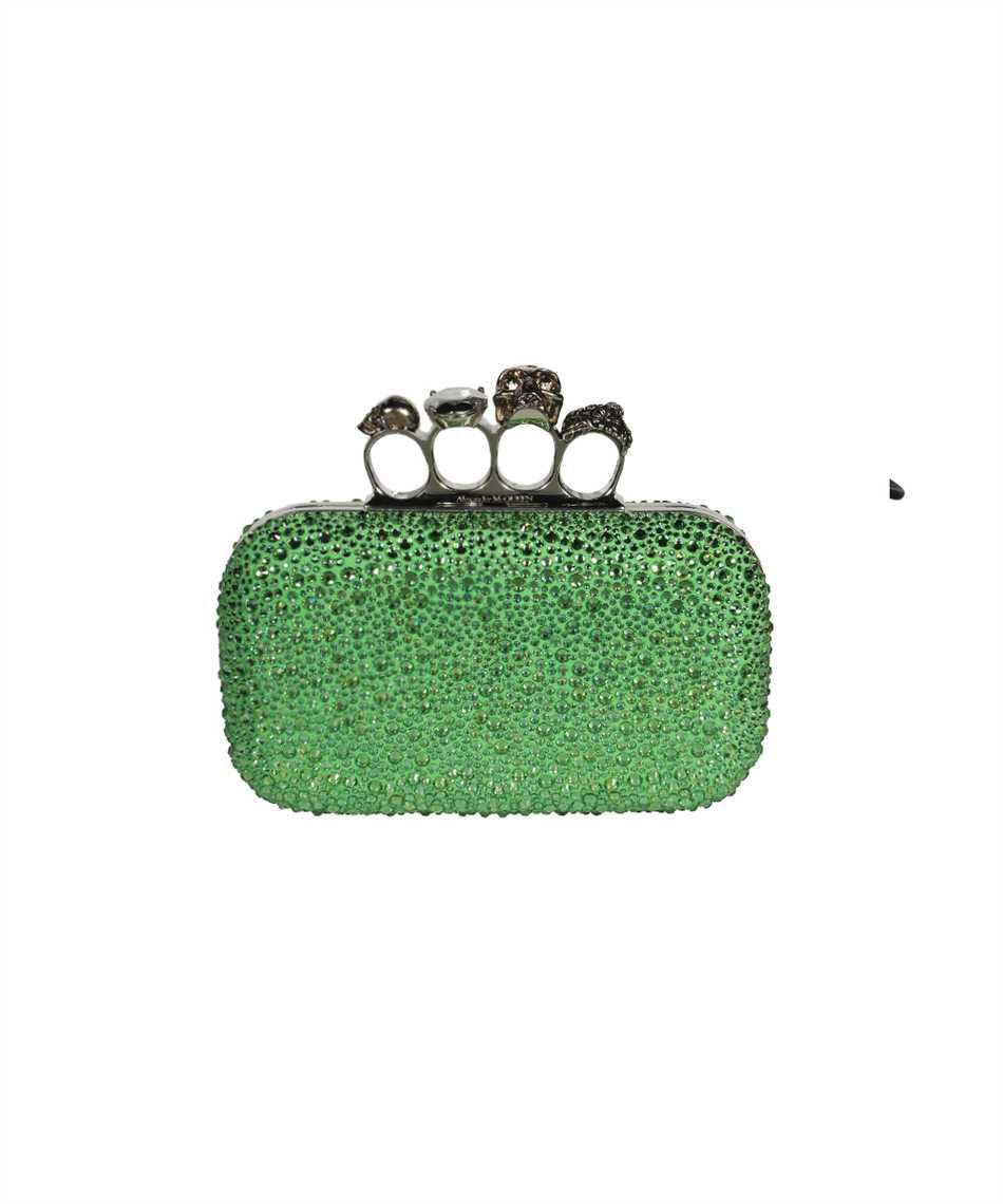 Alexander Mcqueen Knuckle Swarovski Embellished Leather Clutch In Green