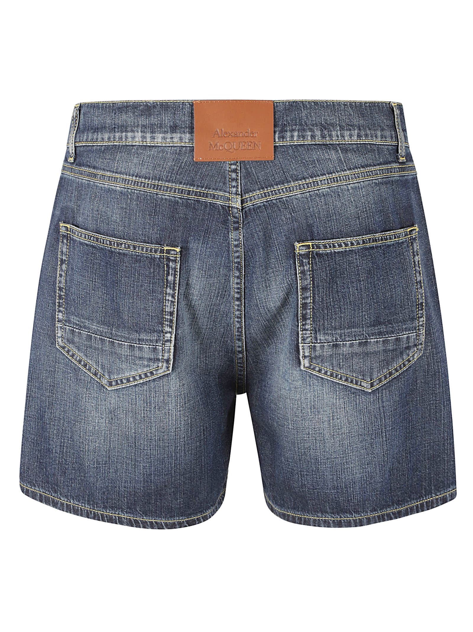 Shop Alexander Mcqueen 5 Pockets Denim Shorts In Blue Washed