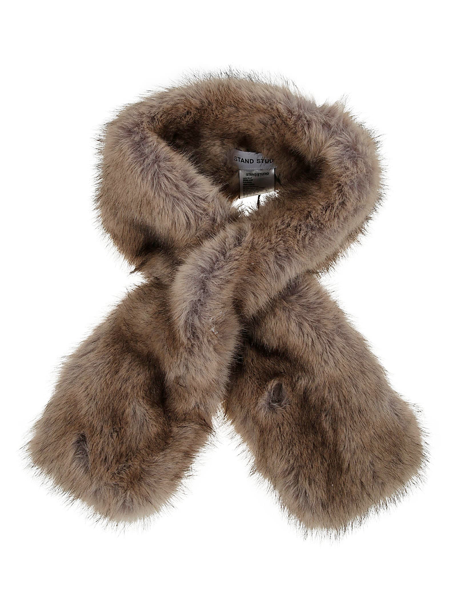 Stand Studio Lone Scarf-faux Fur Plush Fox In Brown