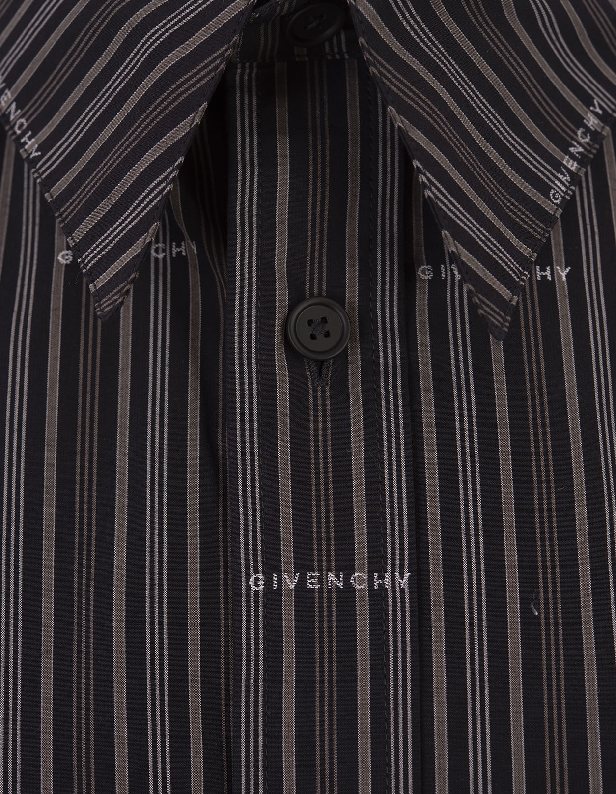 Shop Givenchy Black And Grey Striped Shirt With All-over Logo