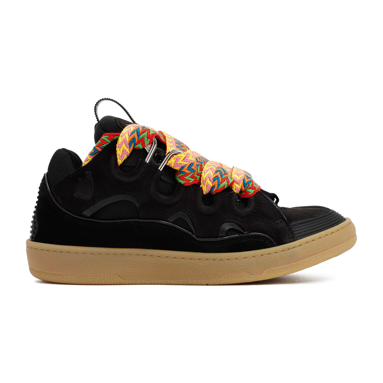 Shop Lanvin Suede Leather Curb Sneakers In Black