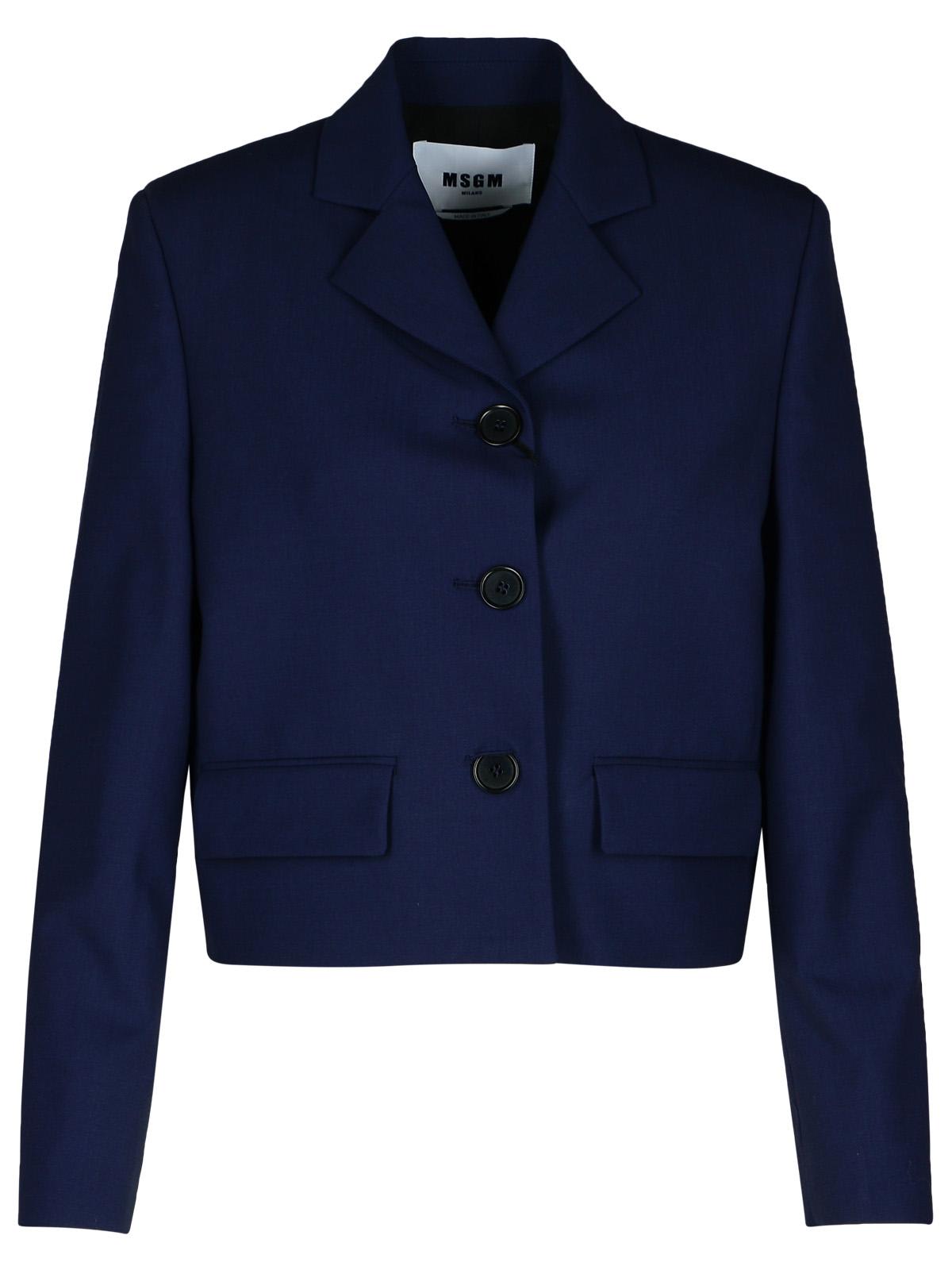 Shop Msgm Navy Virgin Wool Crop Blazer