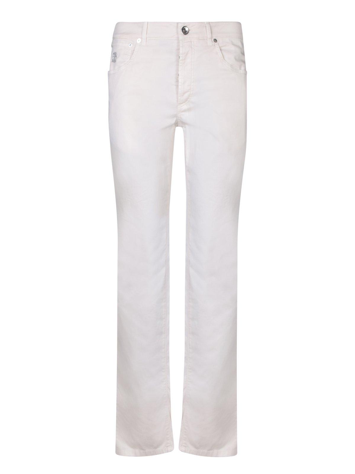 Shop Brunello Cucinelli Mid-rise Straight Leg Trousers In White