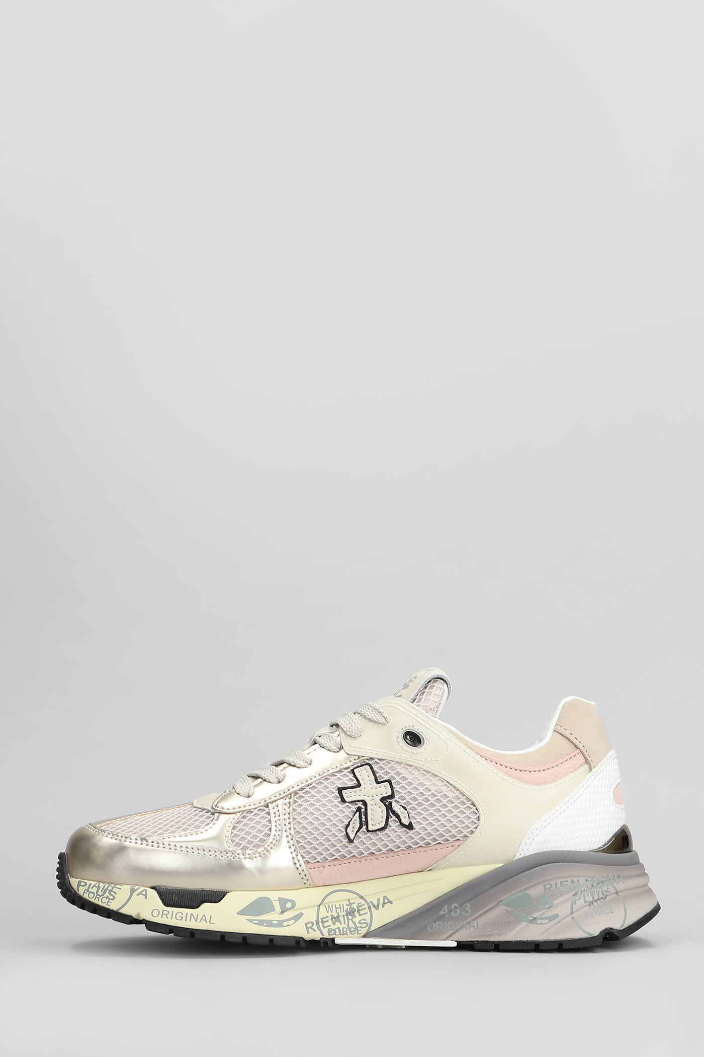 Premiata Mase Sneakers In Platinum Leather And Fabric In Silver