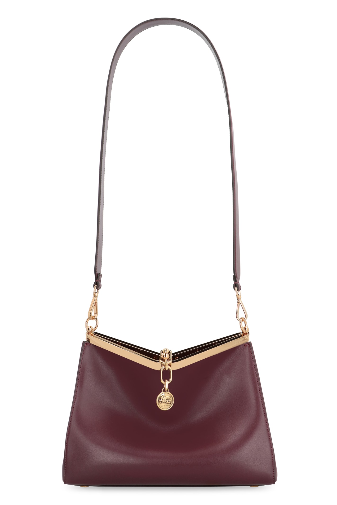 Shop Etro Vela Media Leather Shoulder Bag In Burgundy