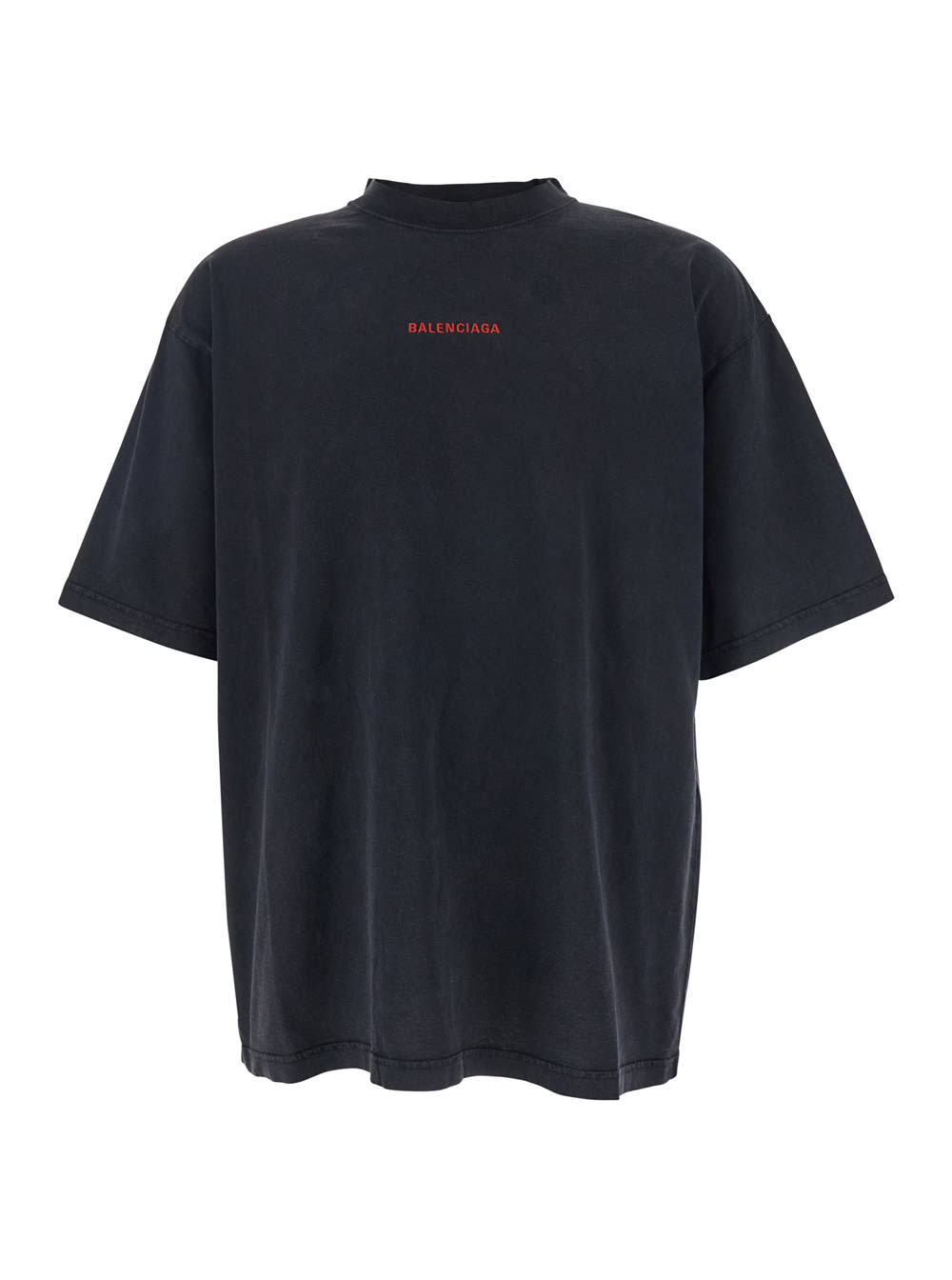 Balenciaga Black Crewneck T-shirt With Logo On The Front And On The Back In Cotton Man In Black
