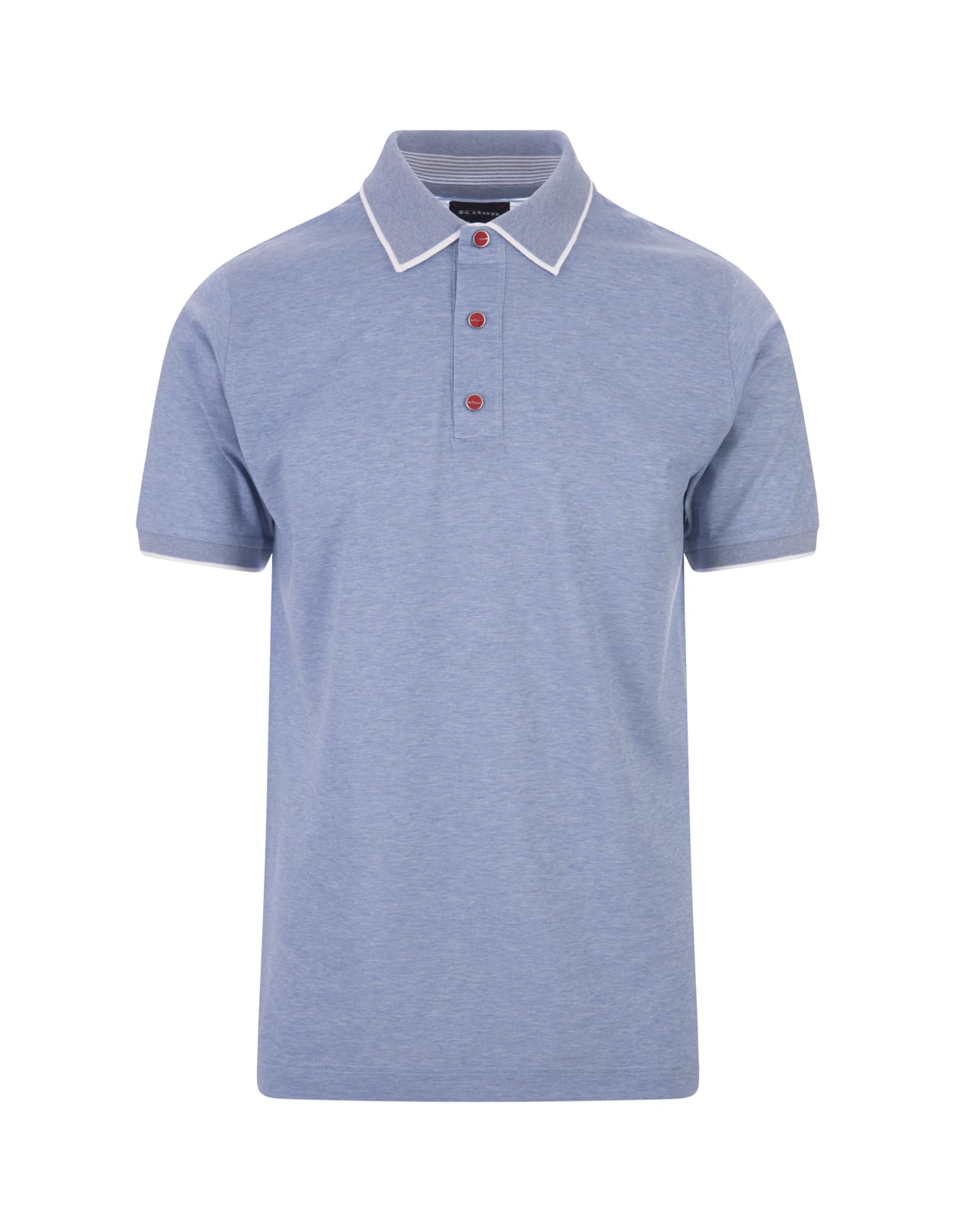 Shop Kiton Light Blue Polo Shirt With Contrasting Details