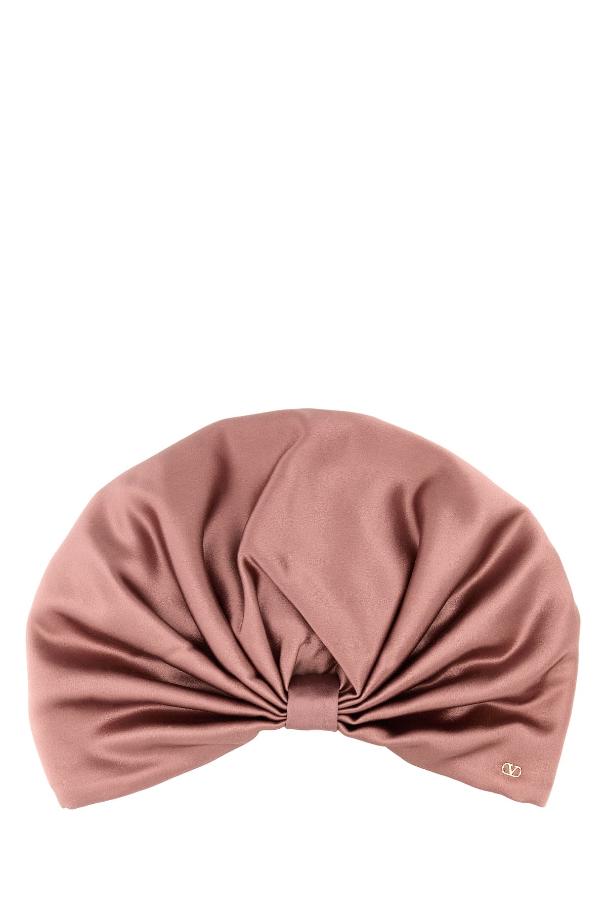Valentino Wrap-around Silk Turban With Voluminous Effect In Beige And Gold