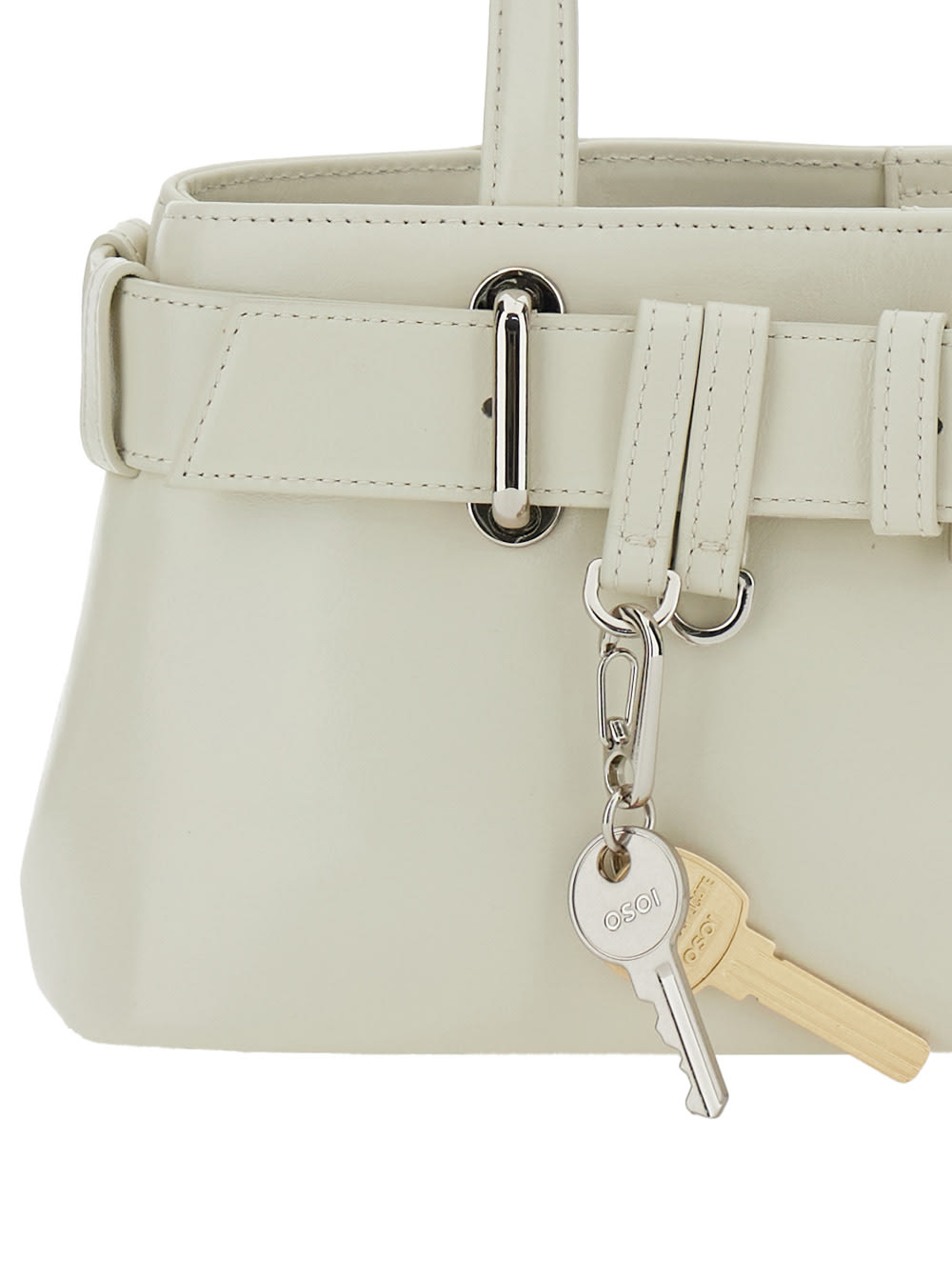 Osoi Brocle White Shoulder Bag With Belt And Pendant Key Details In Leather Woman In Ivory
