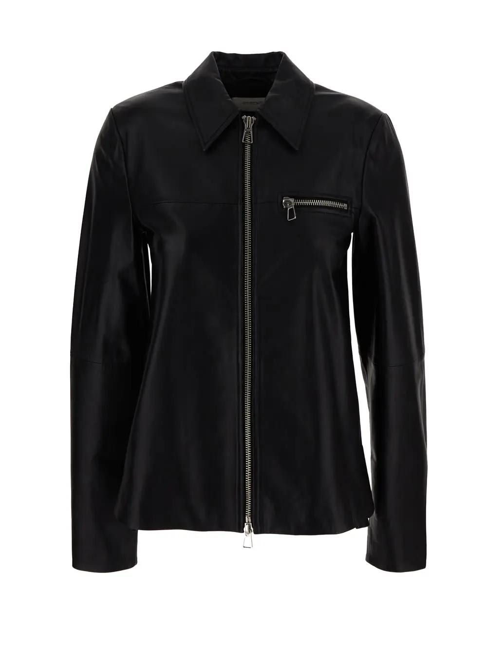 Shop Sportmax Gel Leather Jacket In Nero