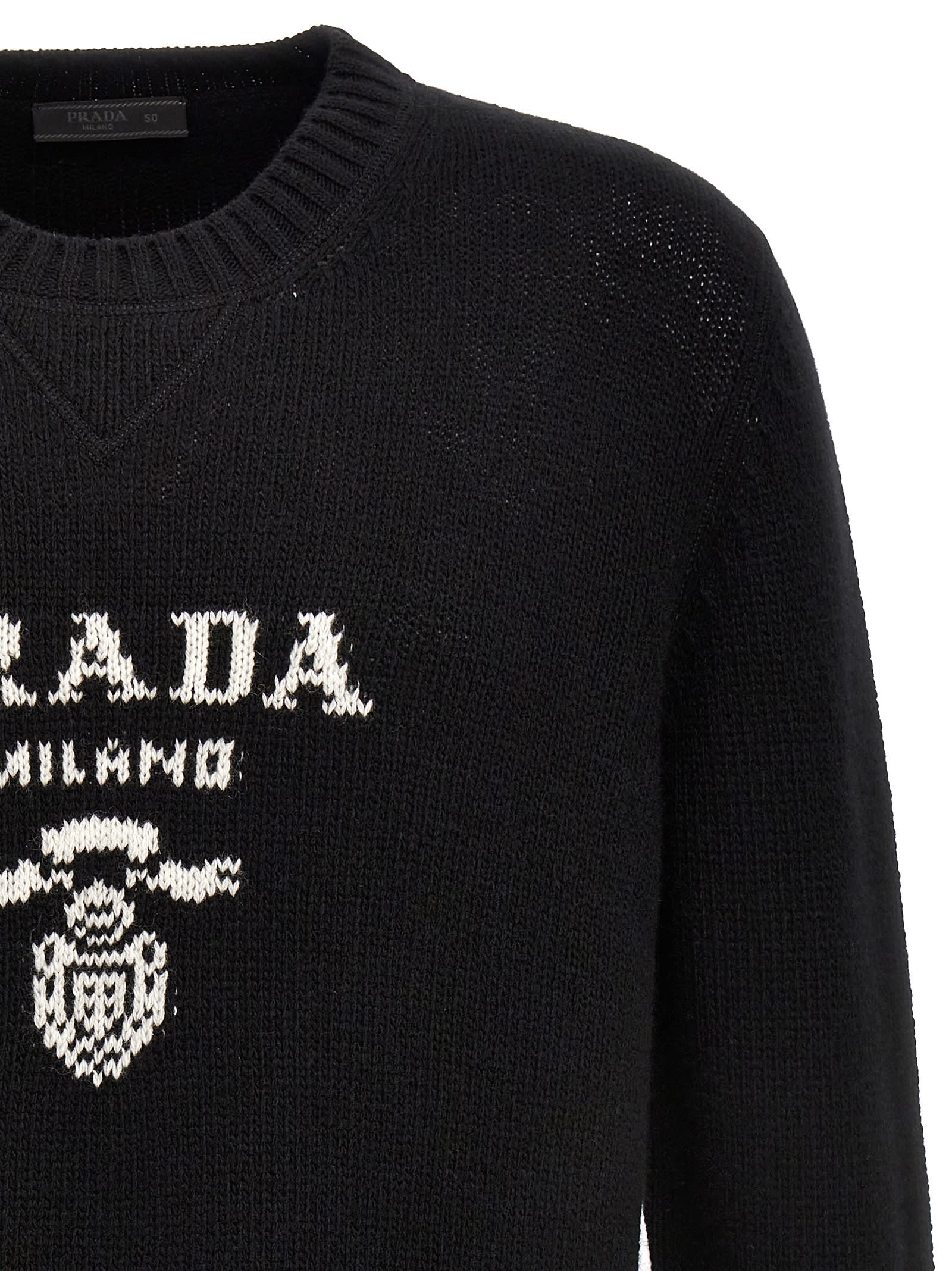 Shop Prada Logo Intarsia Sweater