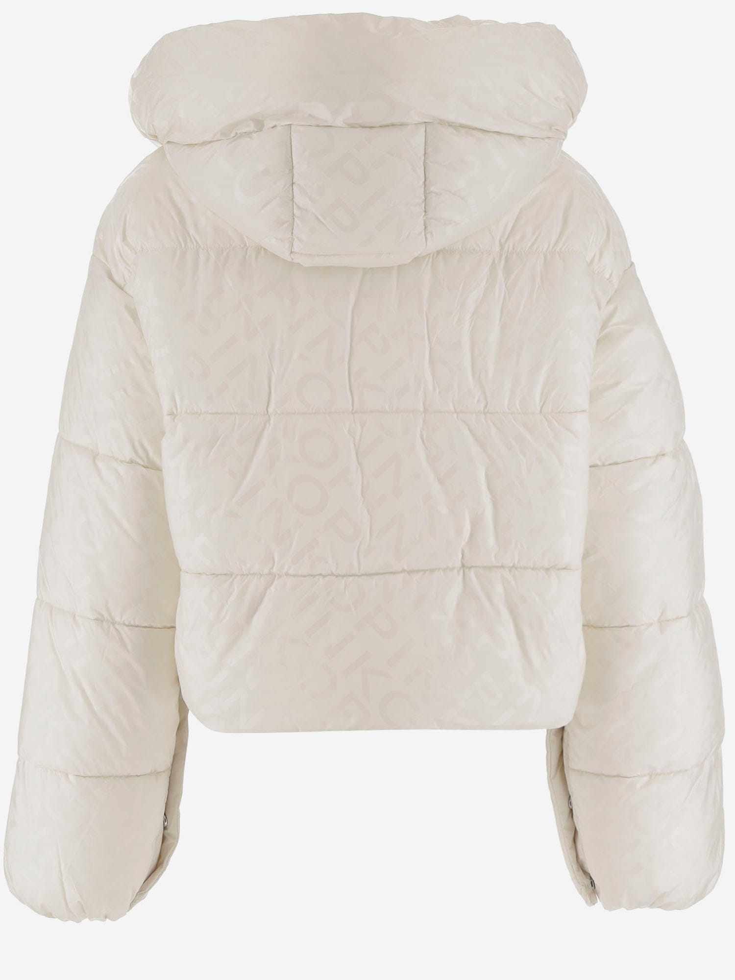 Pinko Short Down Jacket In Logo-print Technical Canvas In White