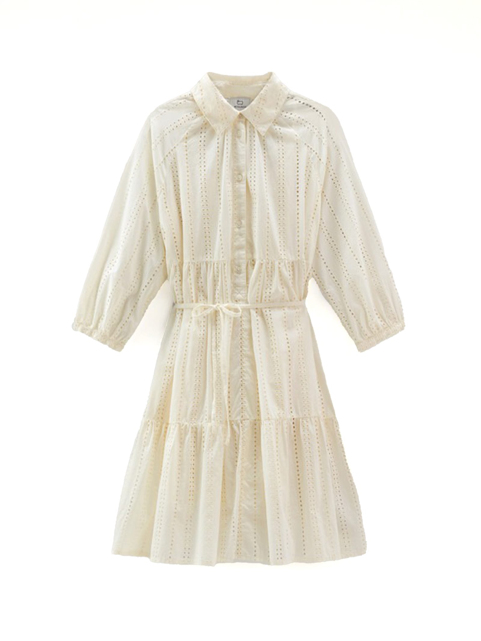 Shop Woolrich White Sangallo Long-sleeved Dress In Plaster White