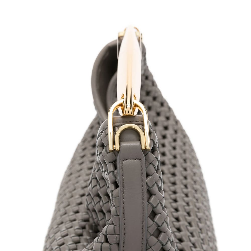 Elleme Boomerang Woven Leather Top-handle Tote Bag In Gray