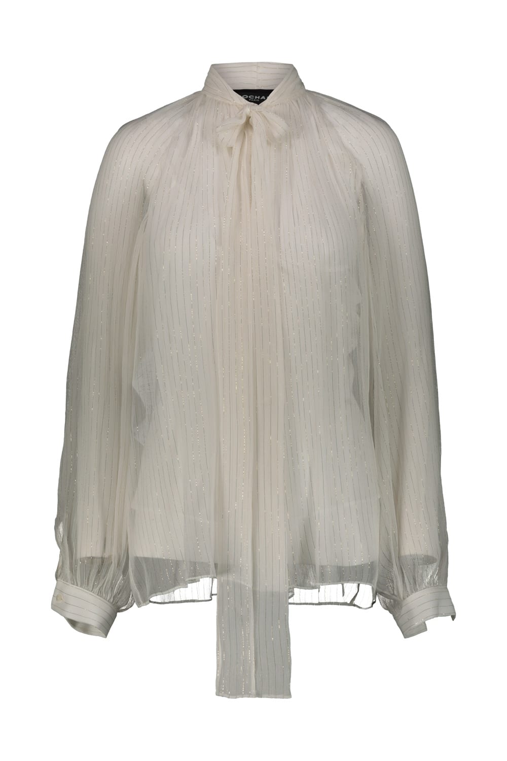 Bow Shirt In Lurex Striped Silk Chiffon