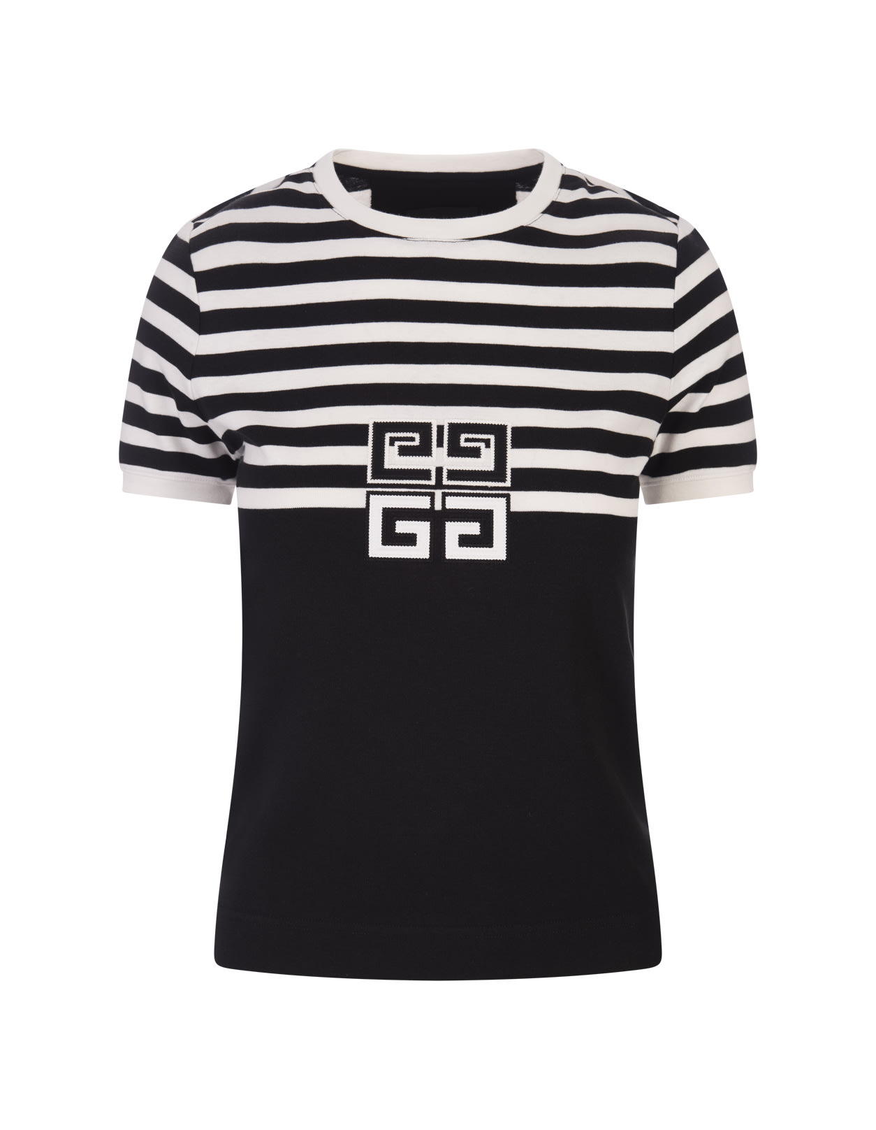 Shop Givenchy Striped T-shirt With 4g Application In Black