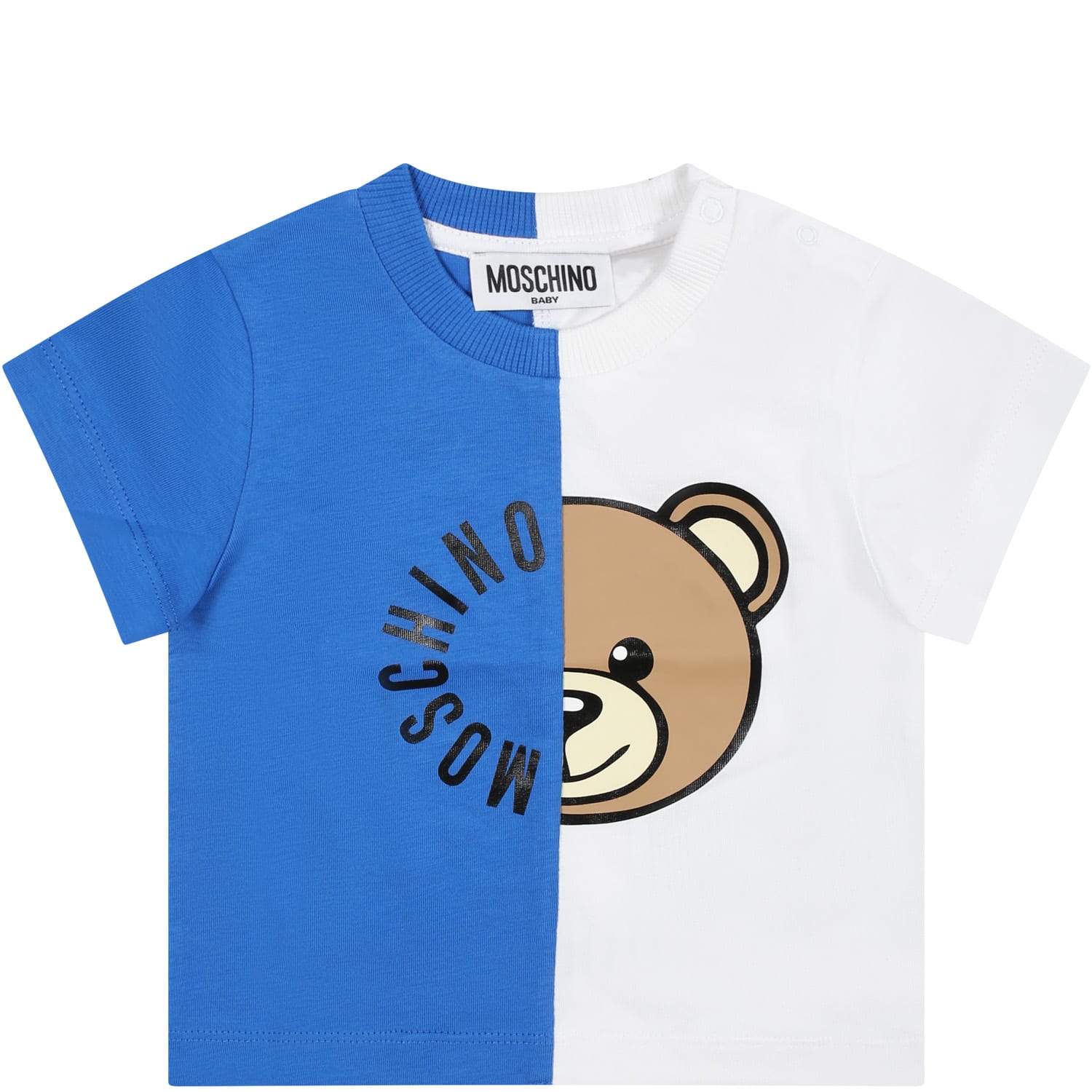 Moschino Blue T-shirt For Babies With Teddy Bear And Logo