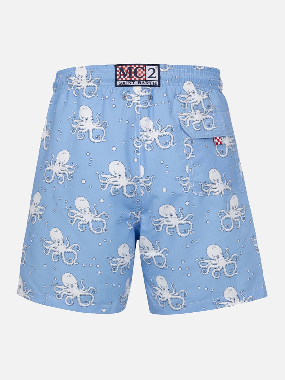 Mc2 Saint Barth Man Mid-length Gustavia Swim-shorts With Octopus Print In Sky