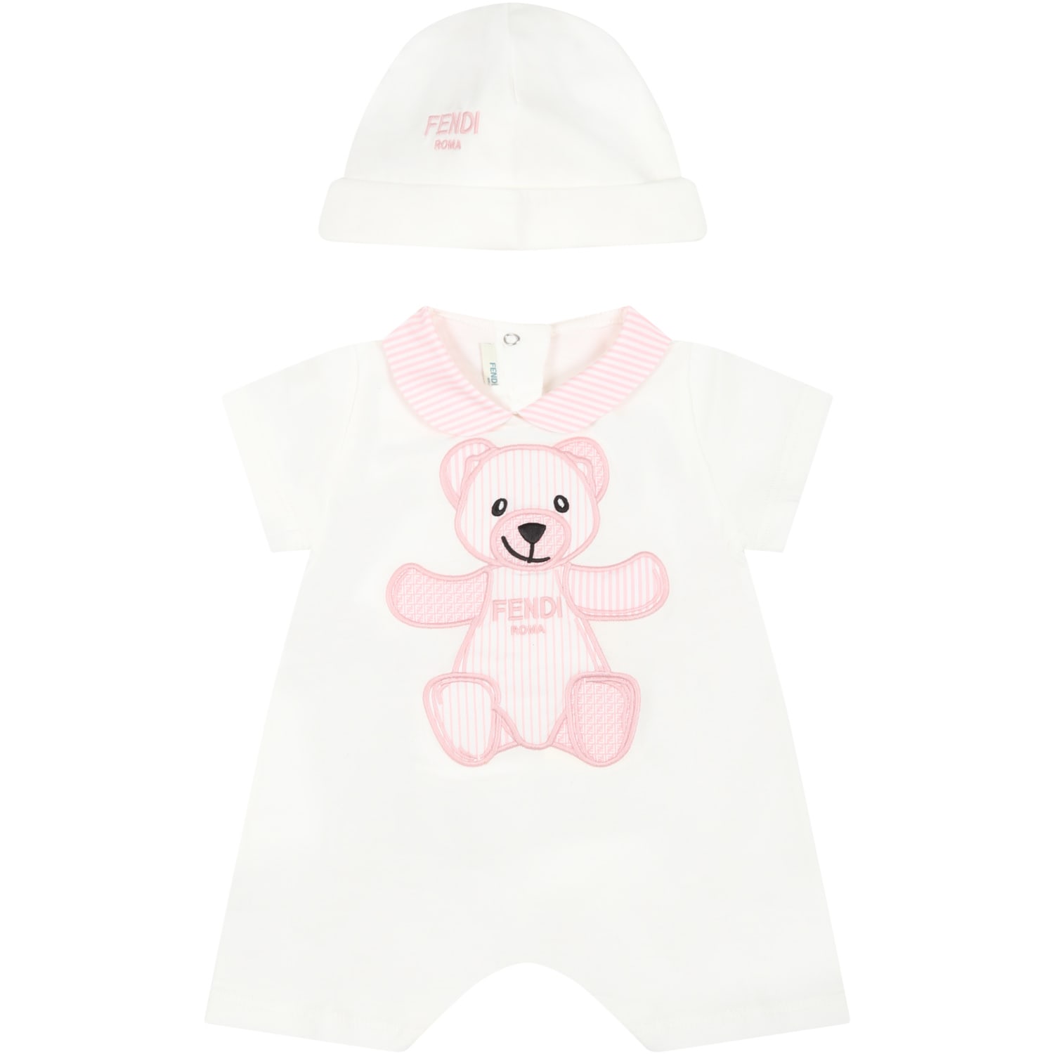 Fendi White Set For Baby Girl With Bear
