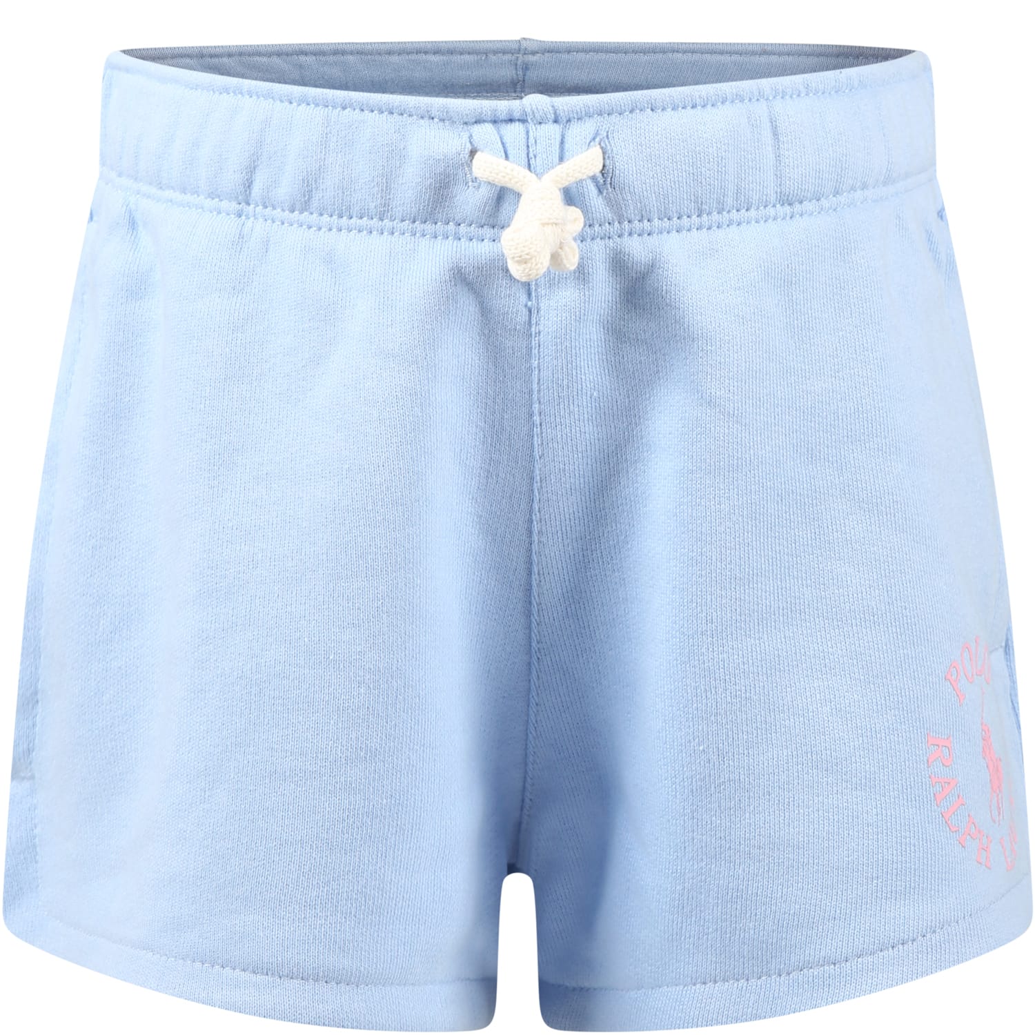 Ralph Lauren Light Blue Shorts For Girl With Logo And Iconic Horse