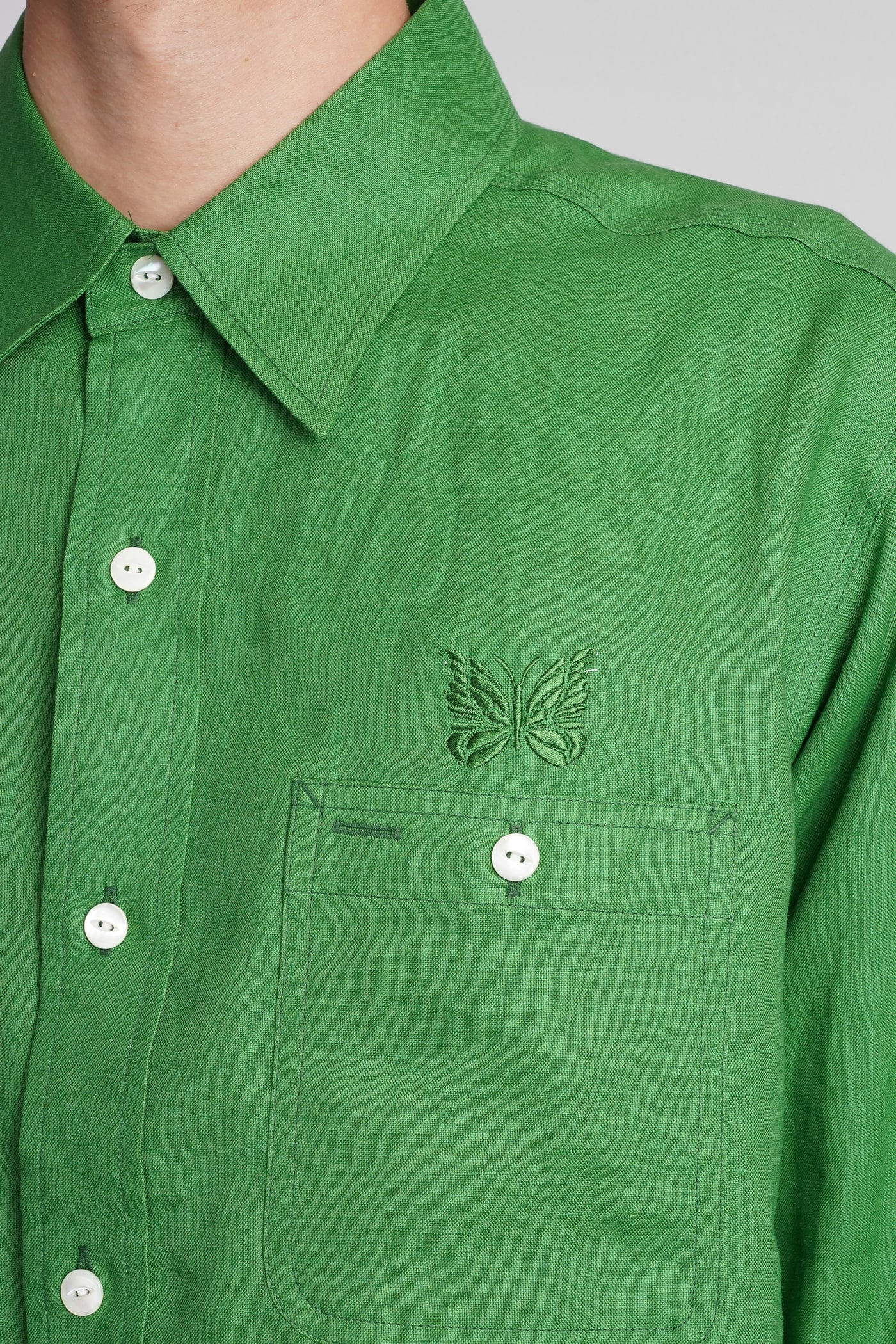 Shop Needles Shirt In Green Linen
