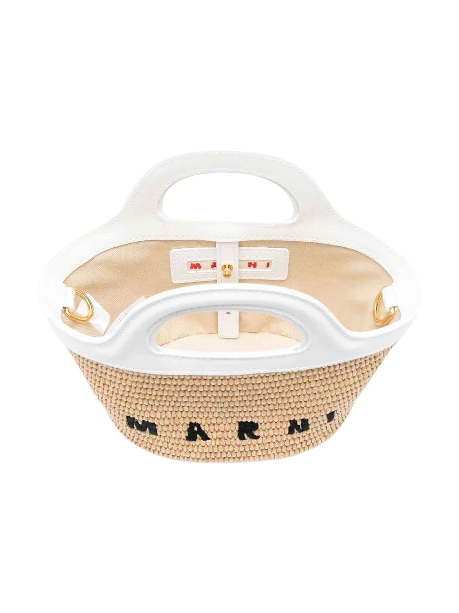 Marni Tropicalia Summer Bag Tropicalia Micro Bags Beige And Lily Tropicalia  Bag In Raffia With Handles, Shoulder Strap And Fabric Lining