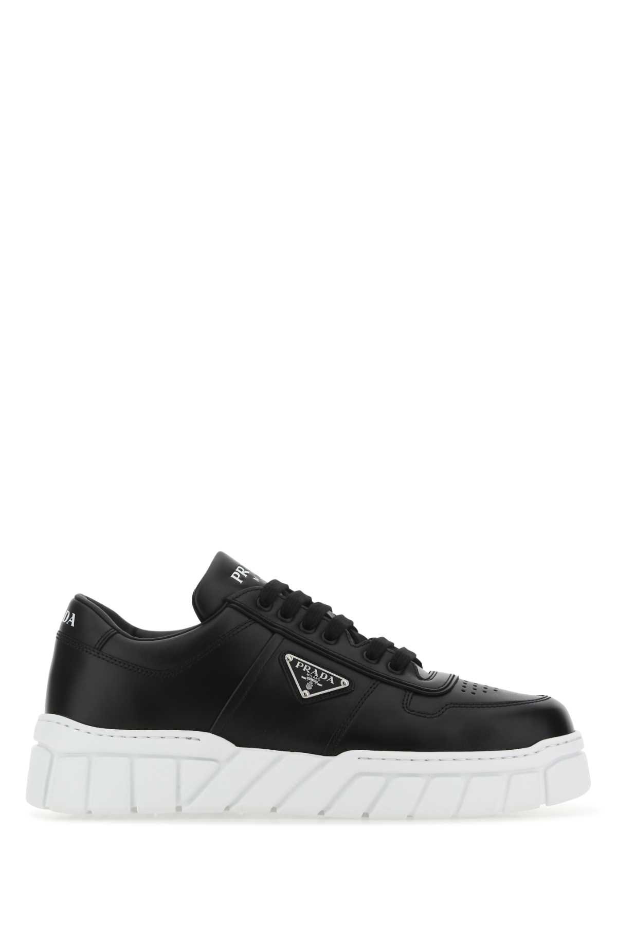Shop Prada Black Leather Sneakers In F0632