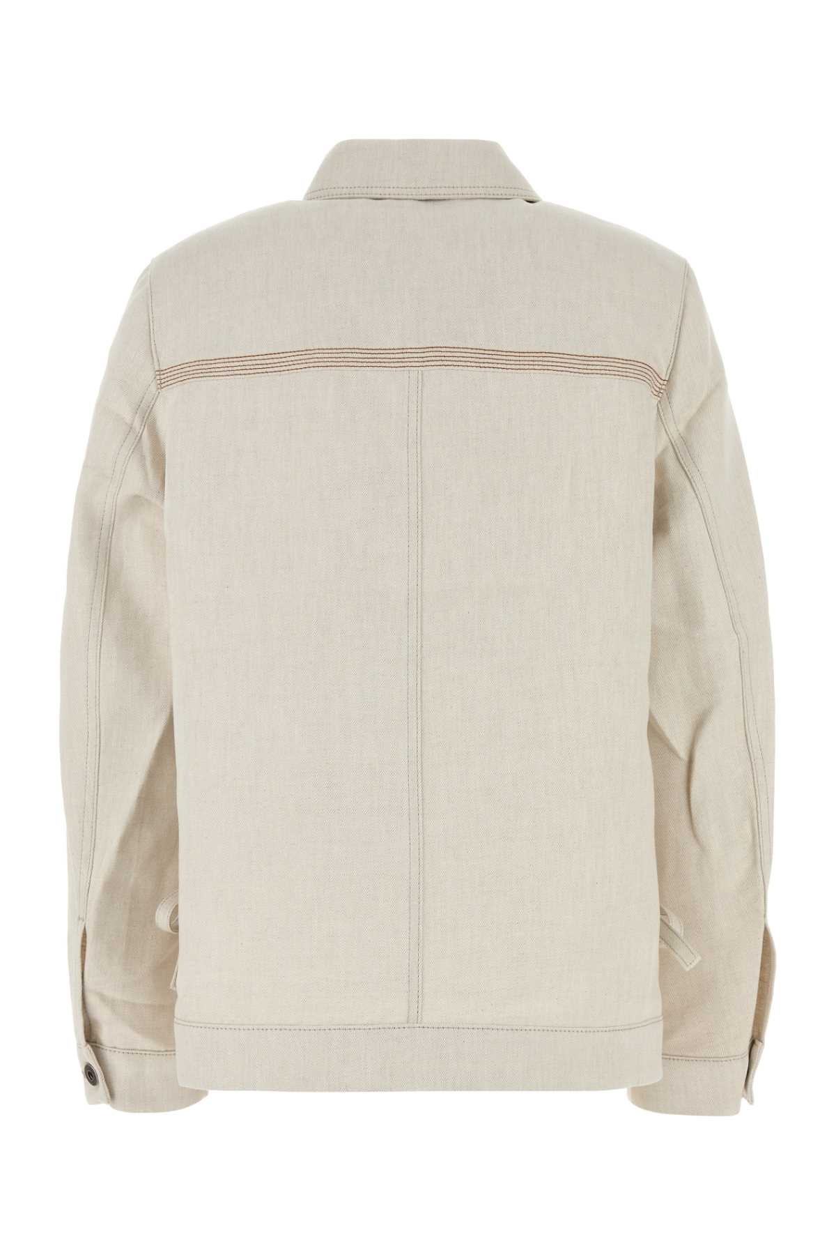 Loewe Asymmetric Leather-trimmed Cotton And Linen-blend Drill Jacket In Neutral