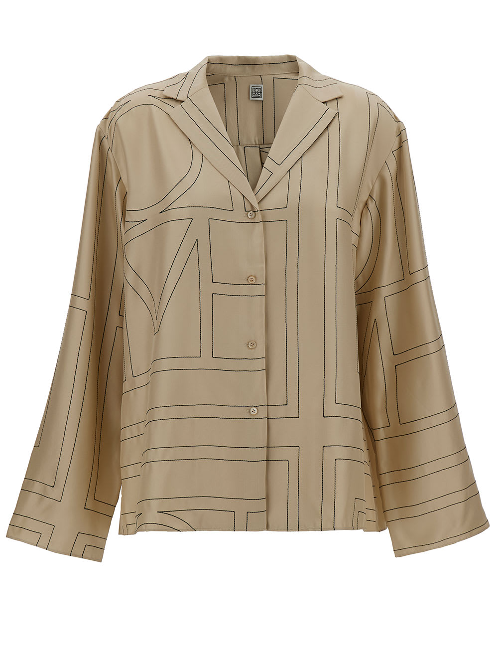 Shop Totême Beige Shirt With All-over Monogram Print In Silk Woman