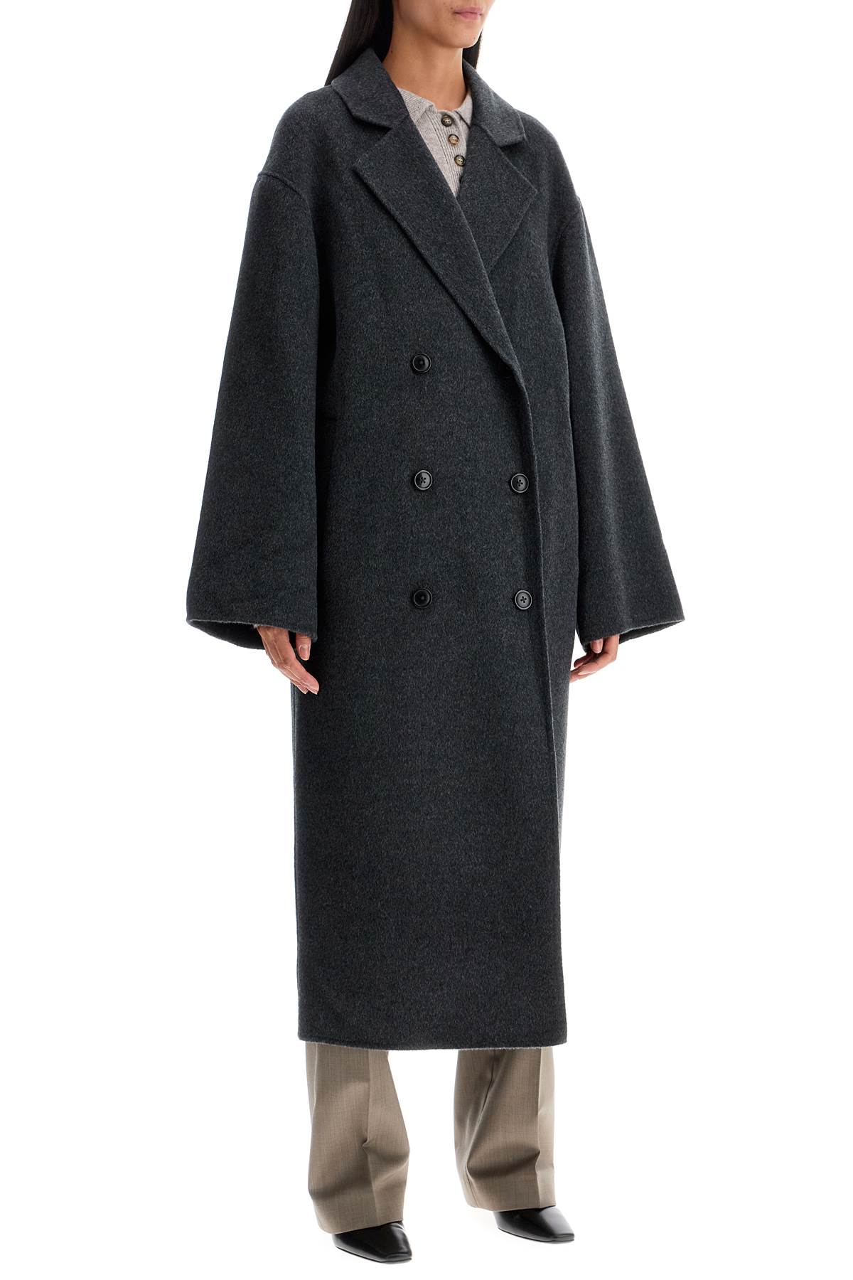 Shop Loulou Studio Long Wool And Cashmere Coat Borne In Anthracite (grey)