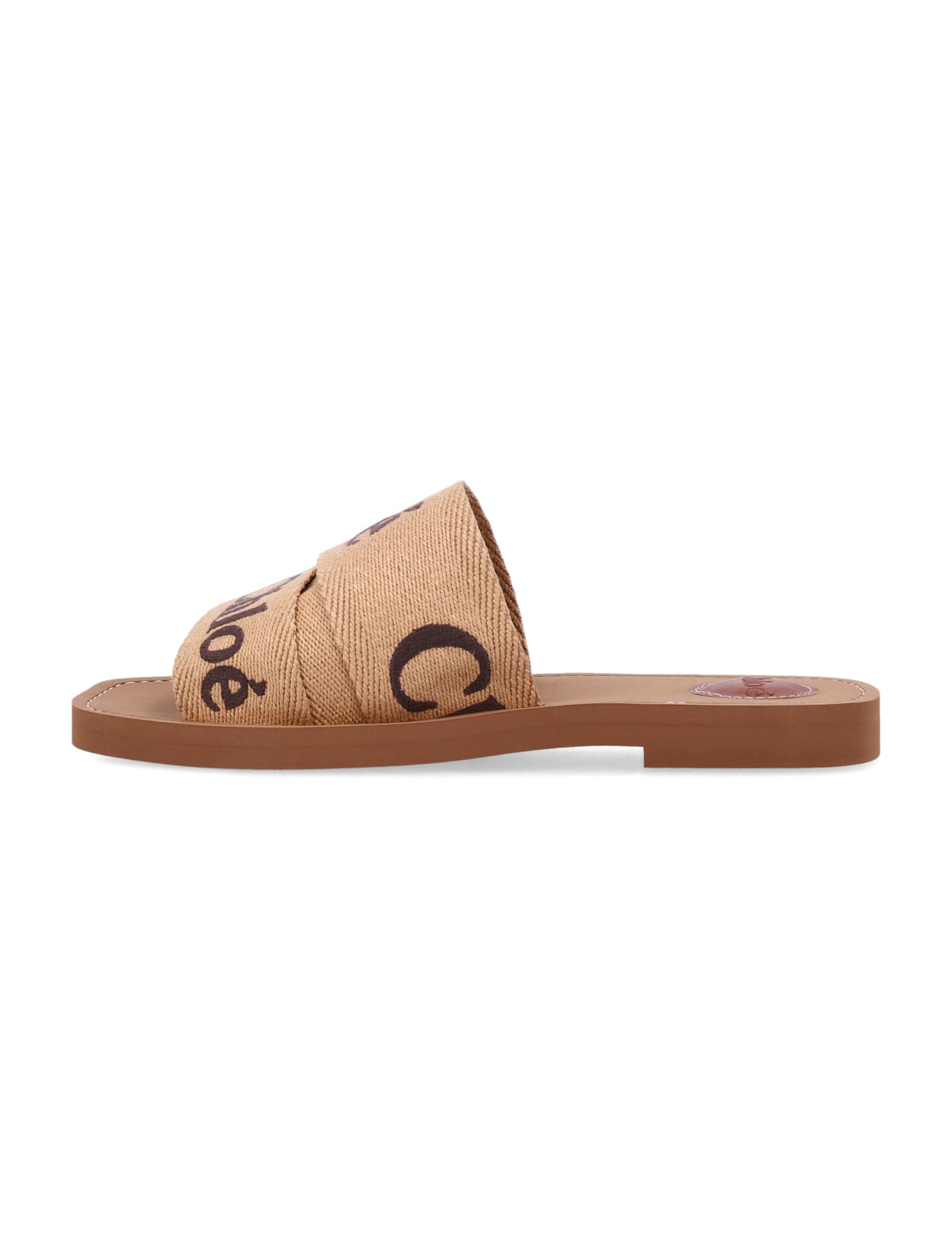 Shop Chloé Woody Canvas Slide Sandals In Dark Tan