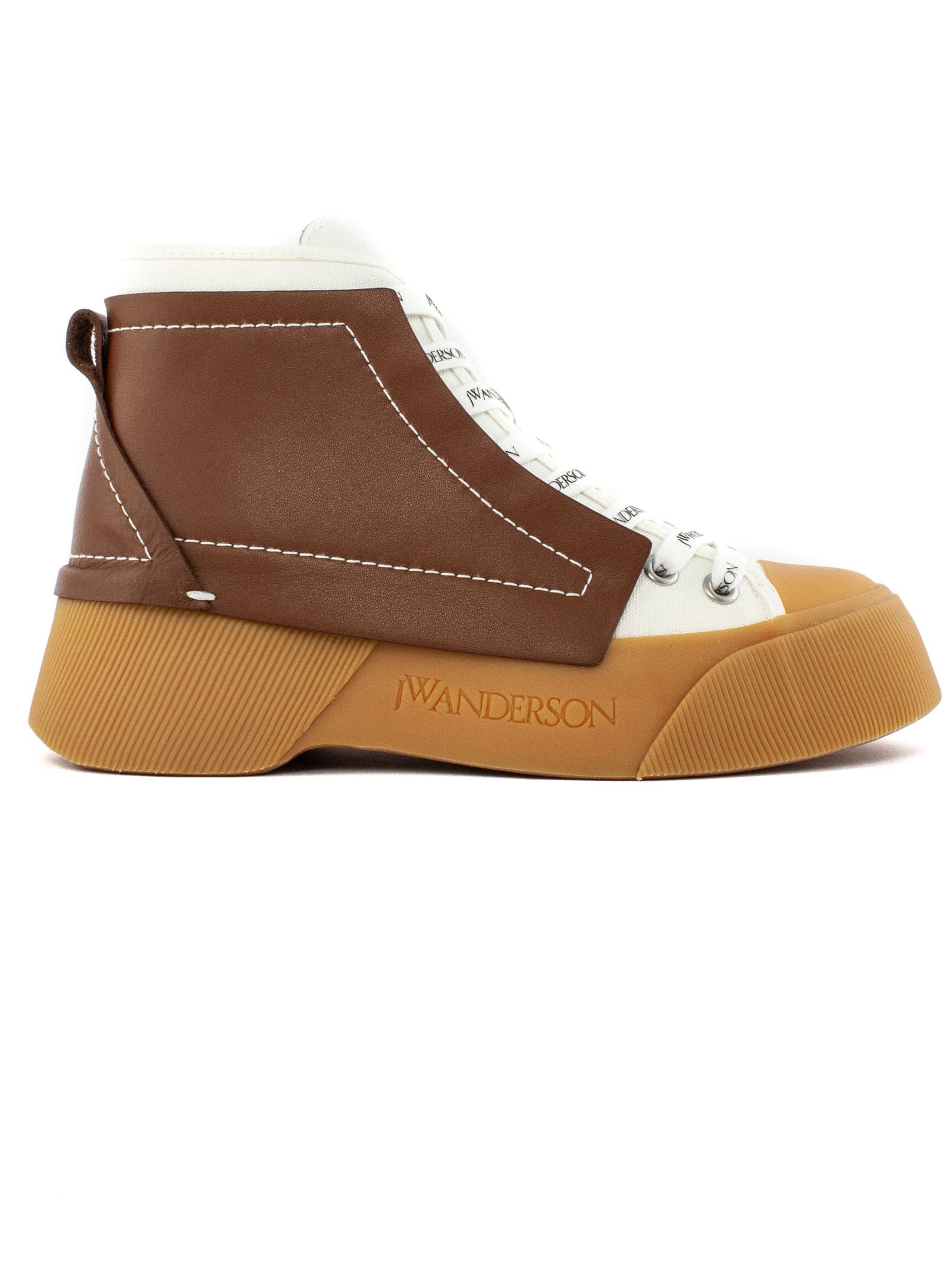 J.W. Anderson Brown Leather And White Cotton Sneakers