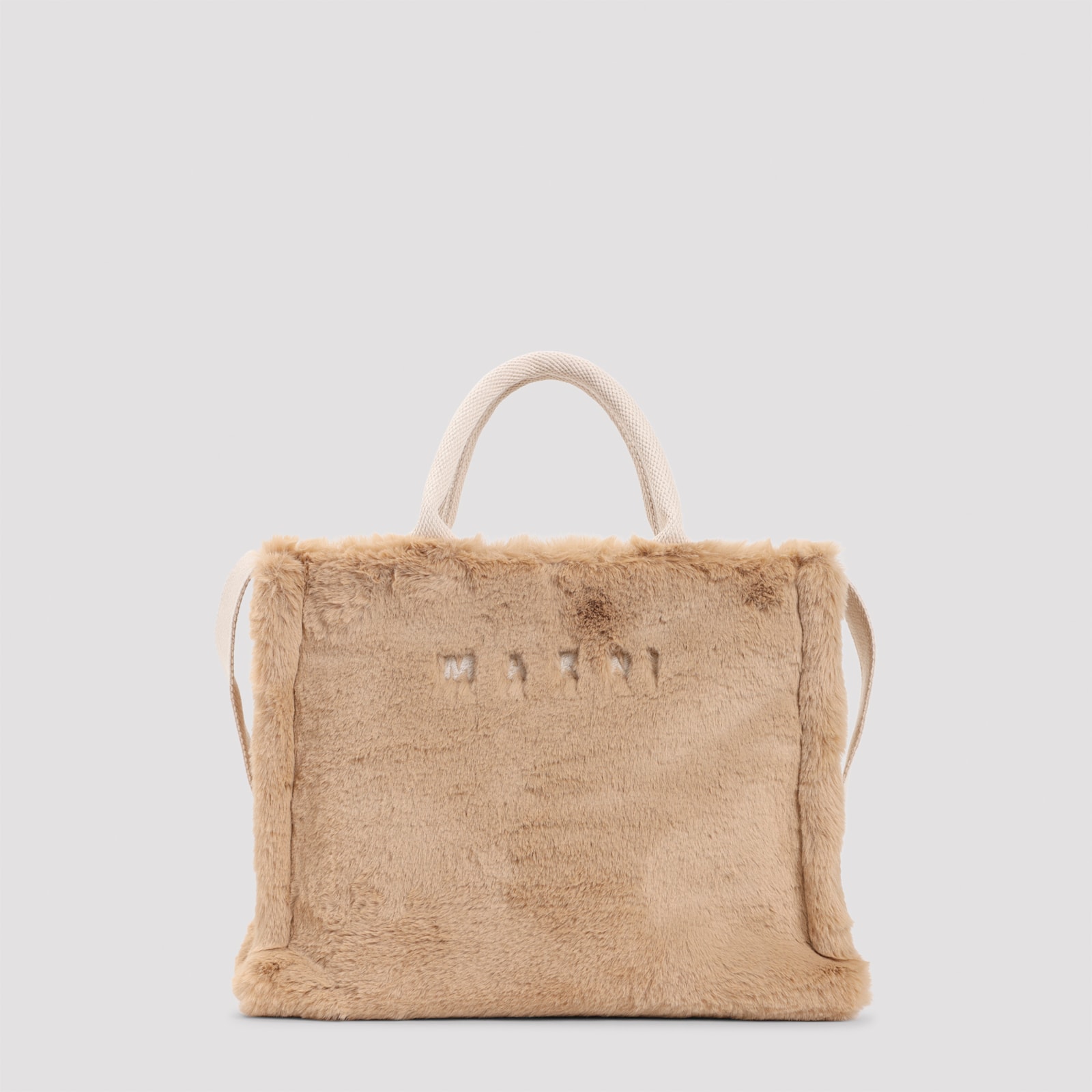 Marni Small Rectangular Basket Bag With Plush Faux Fur Fabric