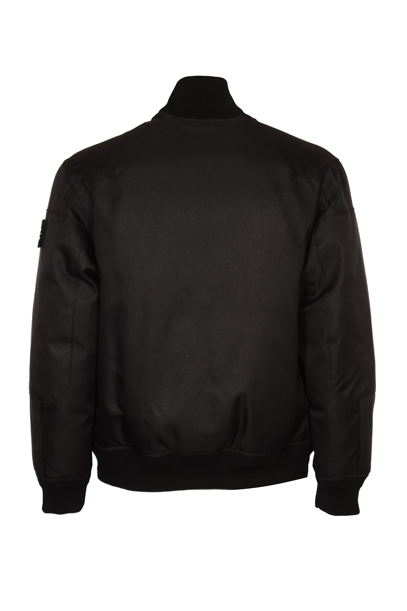 Shop Stone Island Logo Sleeve Zip Bomber In Black