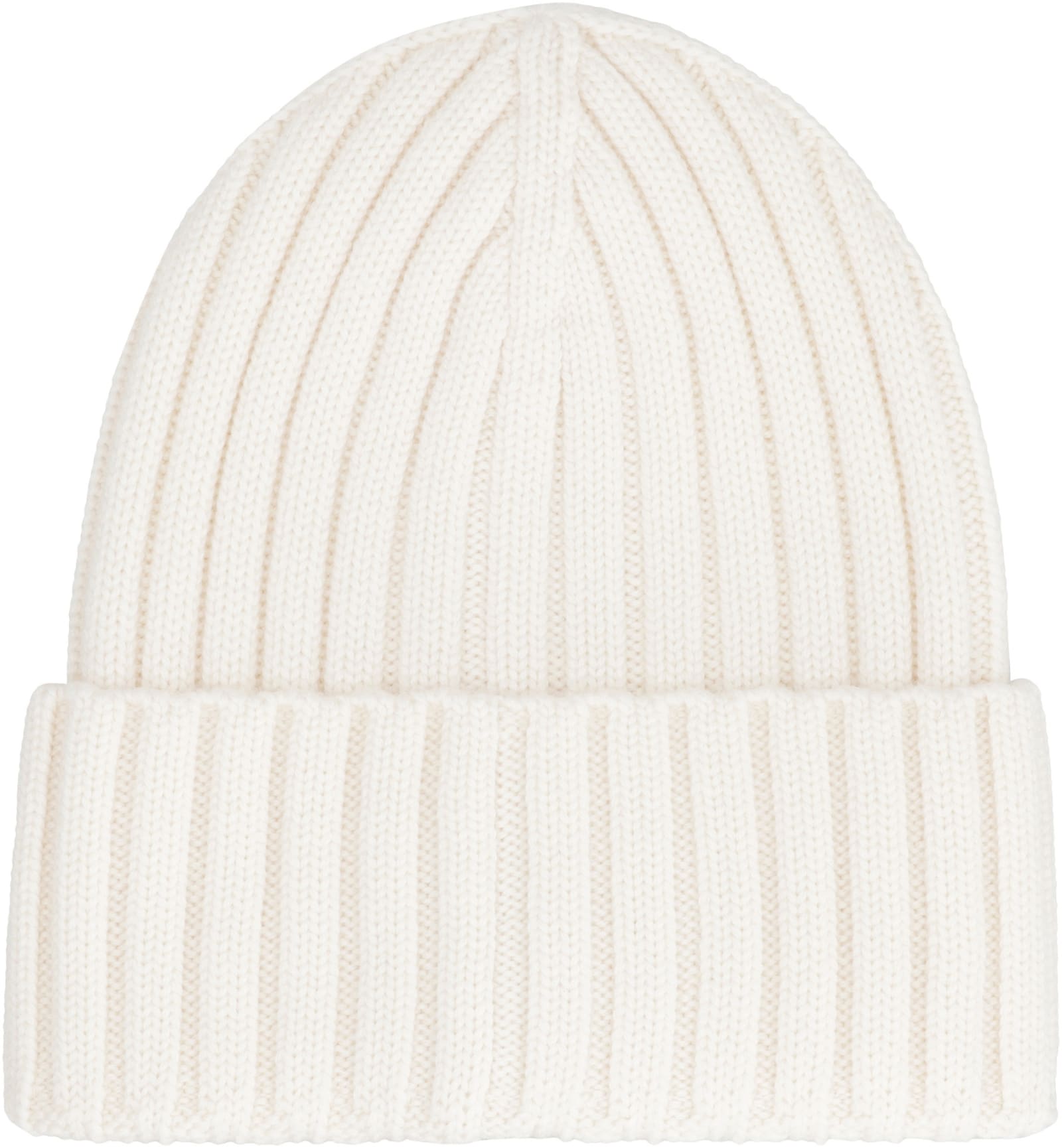 Moncler Ribbed Knit Beanie In Ivory