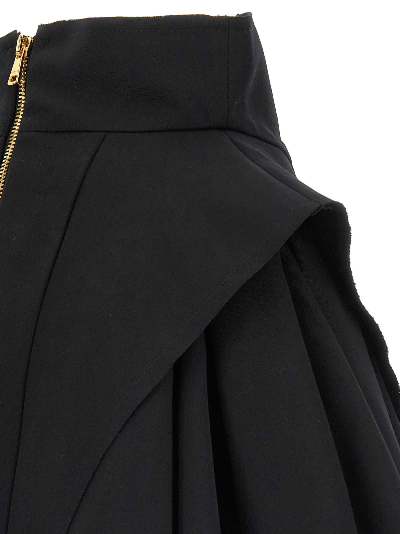 Balmain Button-embellished Pleated Grain De Poudre Wool Mini Skirt In Black