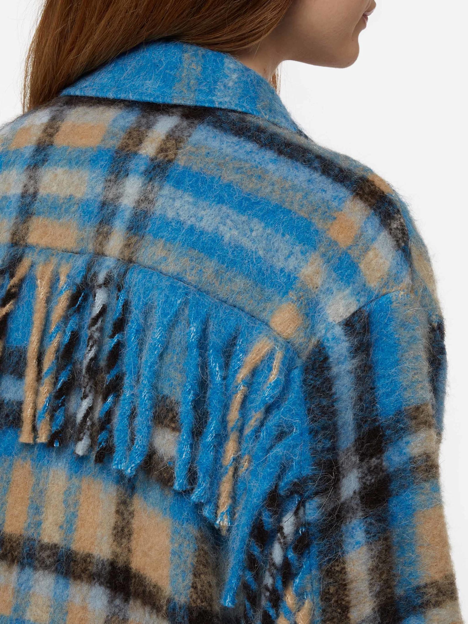 Mc2 Saint Barth Woman Overshirt Jacket With Fringes In Sky