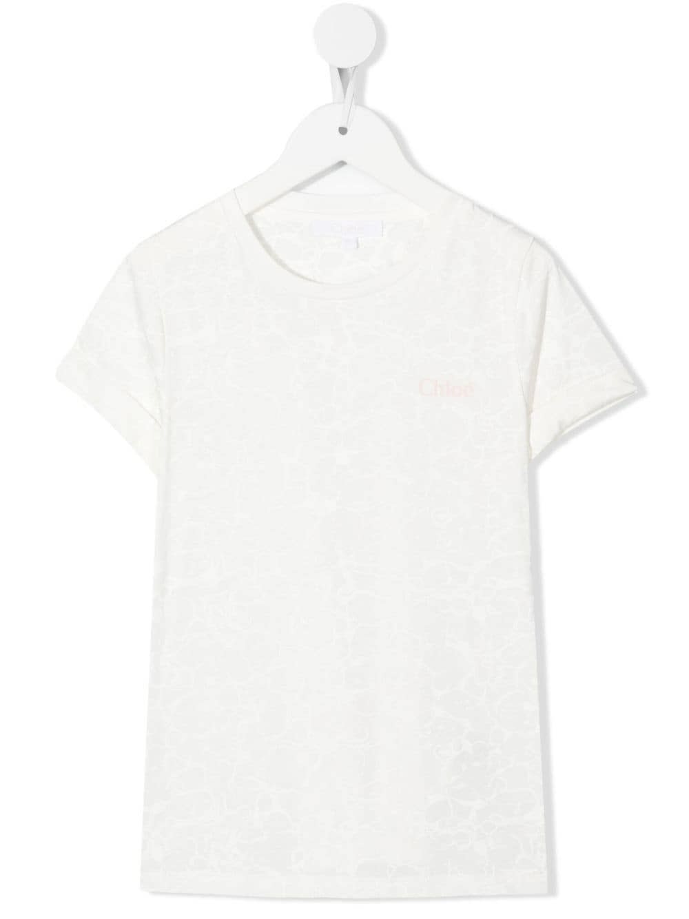 Chloé Kids Marbled White T-shirt With Logo
